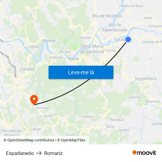 Espadanedo to Romariz map