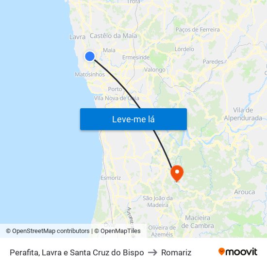 Perafita, Lavra e Santa Cruz do Bispo to Romariz map
