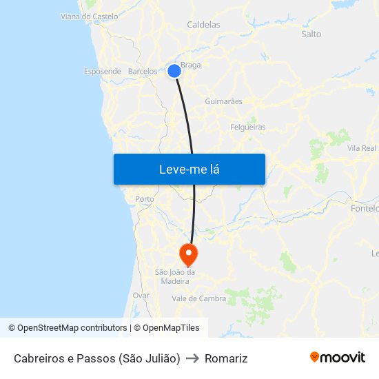 Cabreiros e Passos (São Julião) to Romariz map