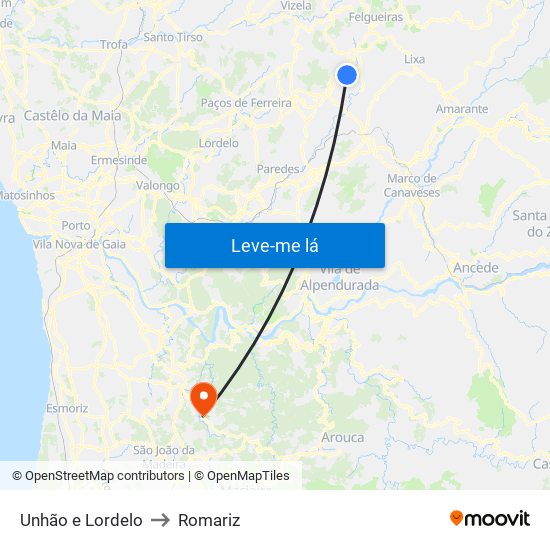Unhão e Lordelo to Romariz map