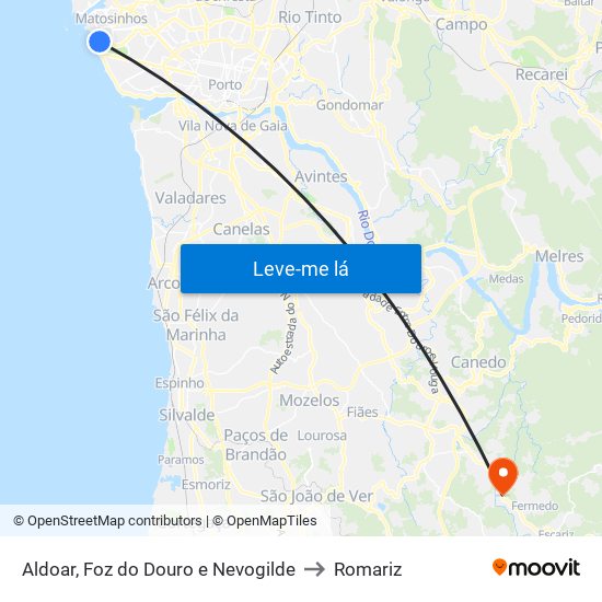 Aldoar, Foz do Douro e Nevogilde to Romariz map