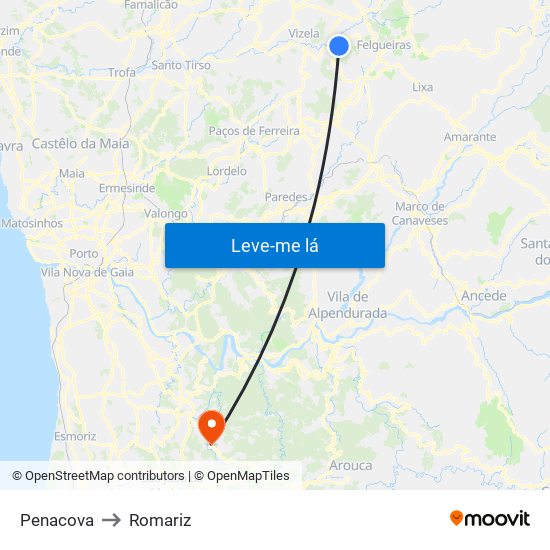 Penacova to Romariz map