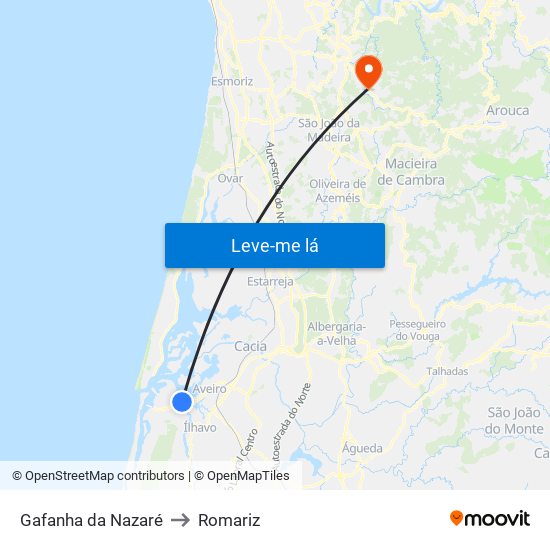 Gafanha da Nazaré to Romariz map