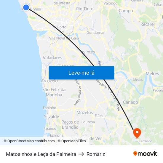 Matosinhos e Leça da Palmeira to Romariz map