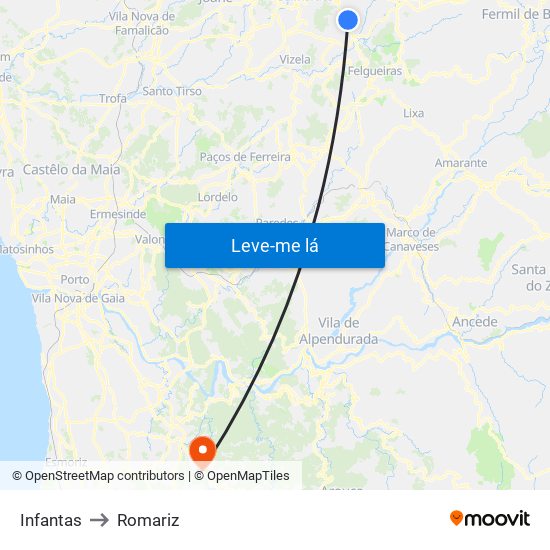 Infantas to Romariz map