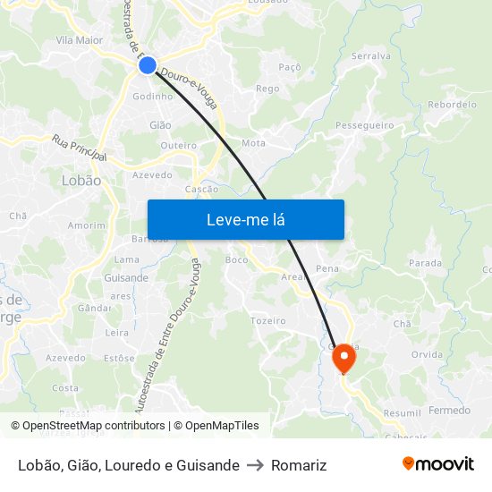 Lobão, Gião, Louredo e Guisande to Romariz map