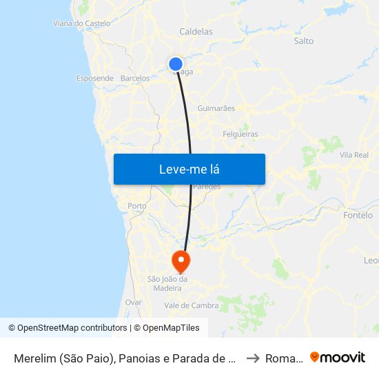 Merelim (São Paio), Panoias e Parada de Tibães to Romariz map