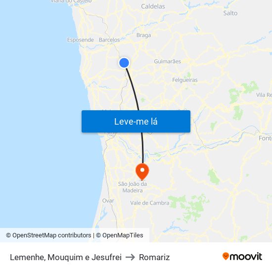 Lemenhe, Mouquim e Jesufrei to Romariz map