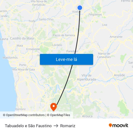 Tabuadelo e São Faustino to Romariz map