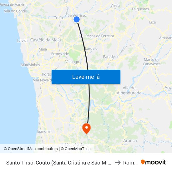 Santo Tirso, Couto (Santa Cristina e São Miguel) e Burgães to Romariz map