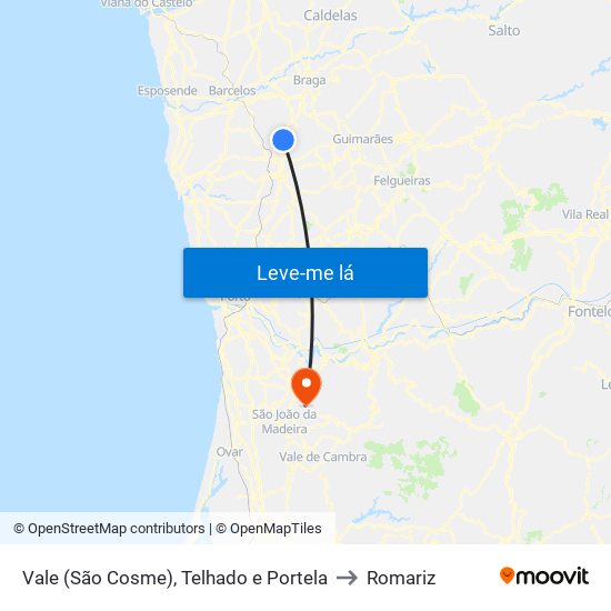 Vale (São Cosme), Telhado e Portela to Romariz map