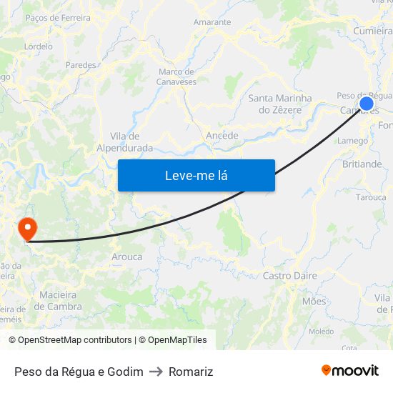 Peso da Régua e Godim to Romariz map