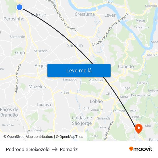 Pedroso e Seixezelo to Romariz map