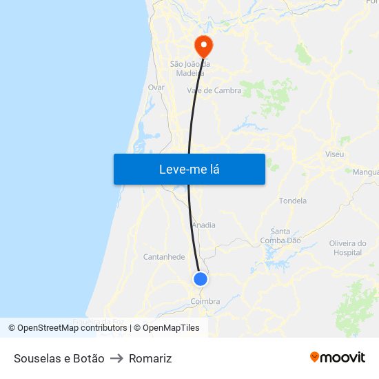 Souselas e Botão to Romariz map