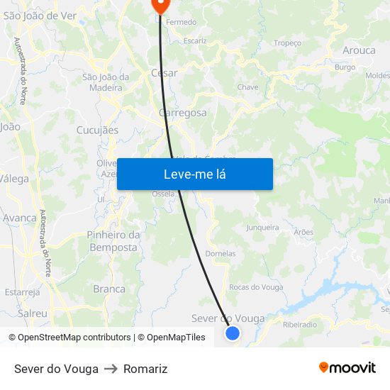 Sever do Vouga to Romariz map