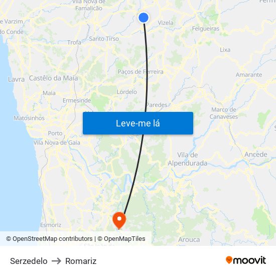 Serzedelo to Romariz map