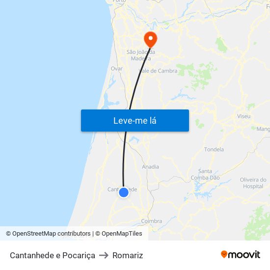 Cantanhede e Pocariça to Romariz map