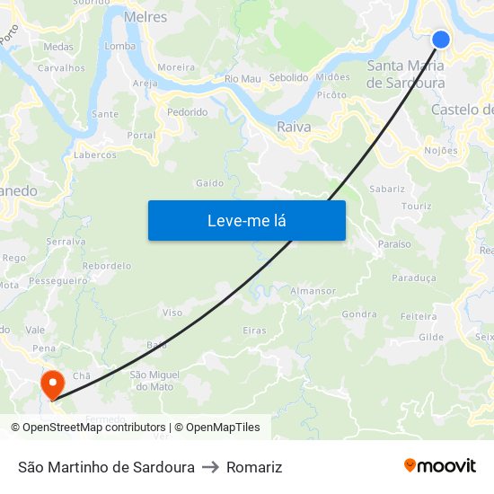 São Martinho de Sardoura to Romariz map