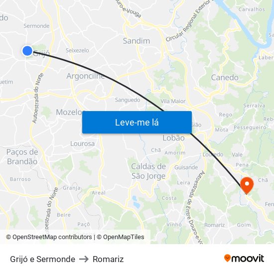 Grijó e Sermonde to Romariz map