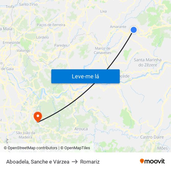 Aboadela, Sanche e Várzea to Romariz map