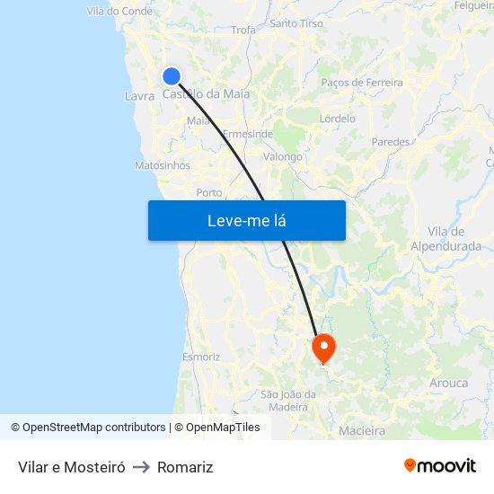 Vilar e Mosteiró to Romariz map