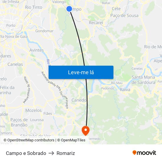 Campo e Sobrado to Romariz map