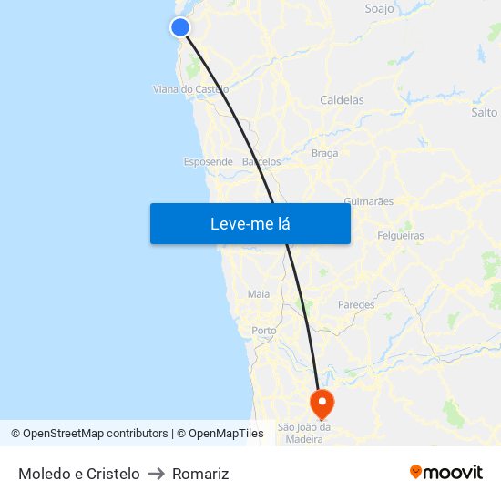 Moledo e Cristelo to Romariz map
