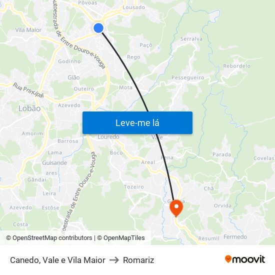 Canedo, Vale e Vila Maior to Romariz map