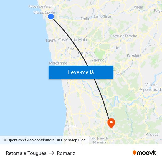 Retorta e Tougues to Romariz map