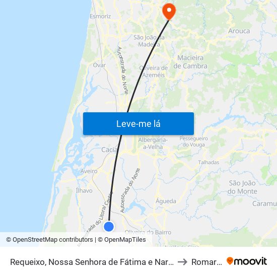 Requeixo, Nossa Senhora de Fátima e Nariz to Romariz map