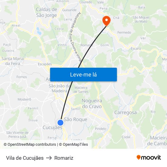 Vila de Cucujães to Romariz map
