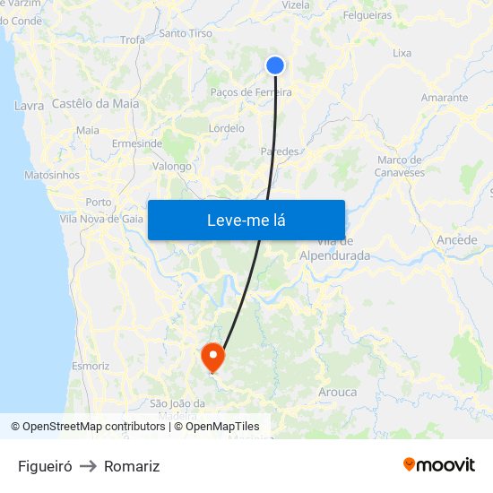 Figueiró to Romariz map