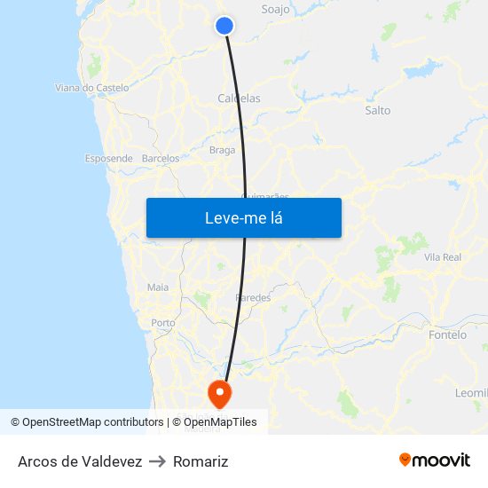 Arcos de Valdevez to Romariz map