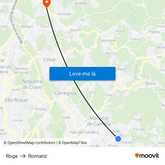 Roge to Romariz map