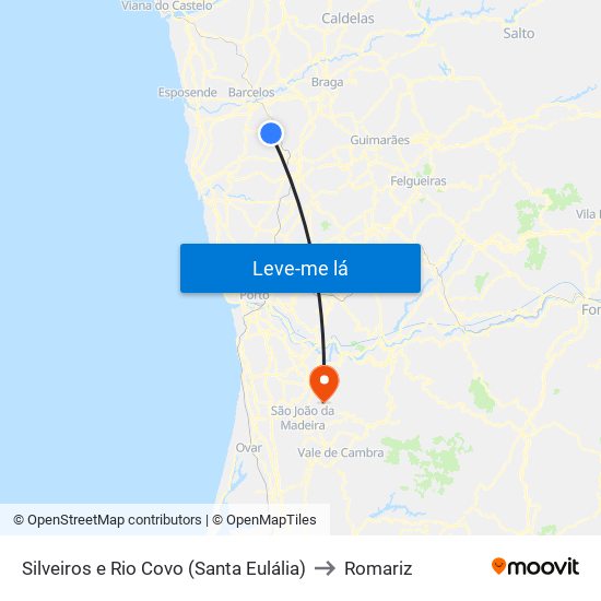 Silveiros e Rio Covo (Santa Eulália) to Romariz map