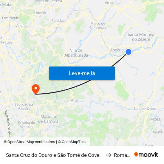 Santa Cruz do Douro e São Tomé de Covelas to Romariz map
