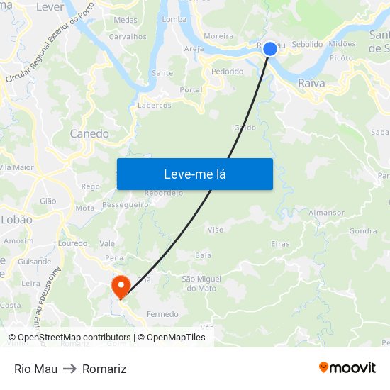 Rio Mau to Romariz map