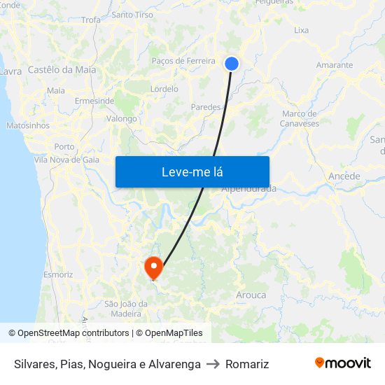 Silvares, Pias, Nogueira e Alvarenga to Romariz map