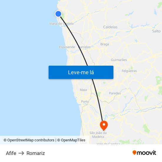 Afife to Romariz map