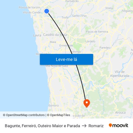 Bagunte, Ferreiró, Outeiro Maior e Parada to Romariz map