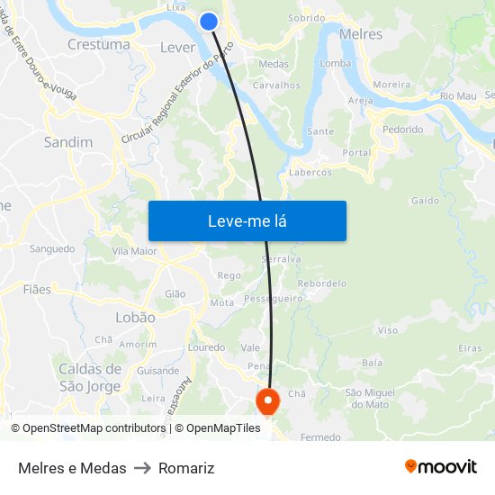 Melres e Medas to Romariz map