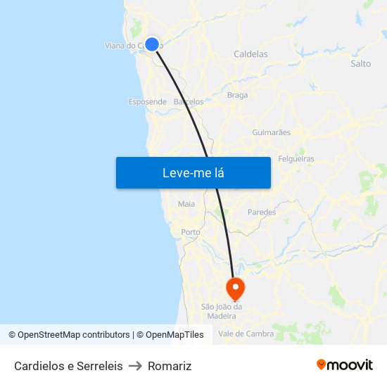 Cardielos e Serreleis to Romariz map