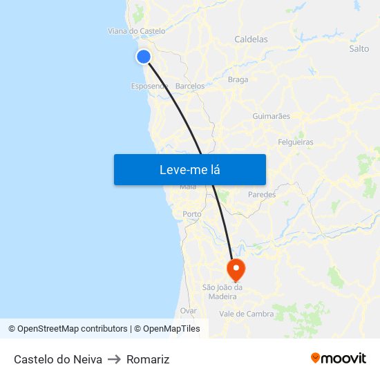 Castelo do Neiva to Romariz map