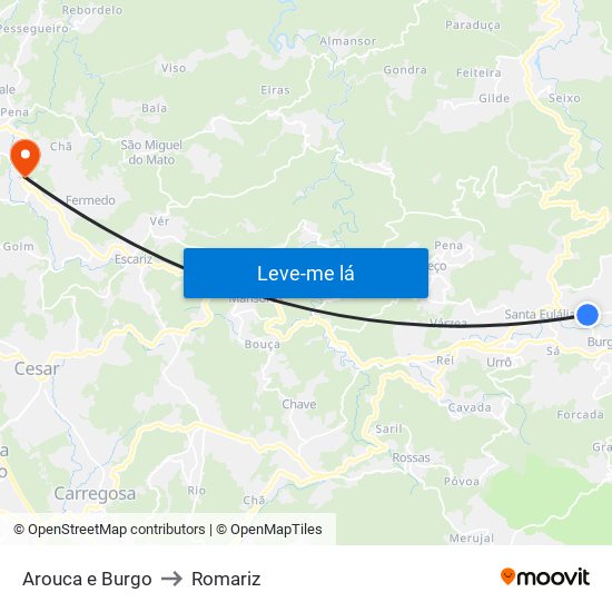 Arouca e Burgo to Romariz map