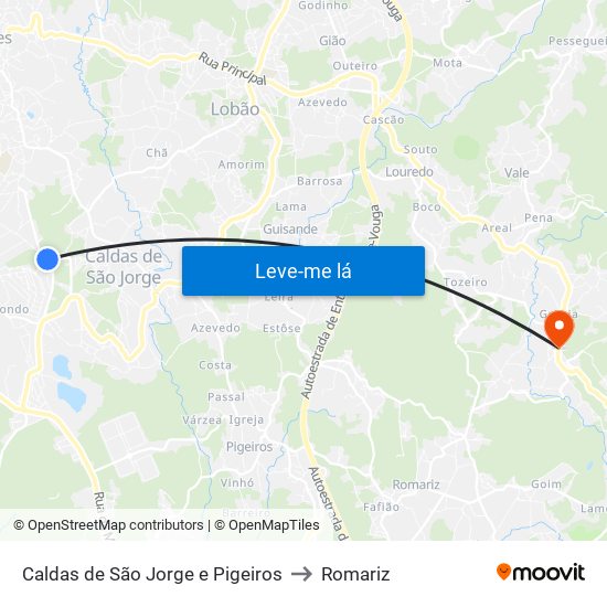 Caldas de São Jorge e Pigeiros to Romariz map