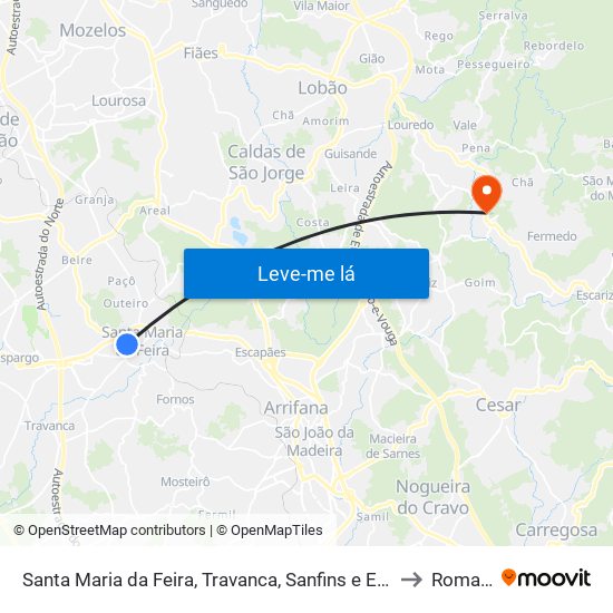 Santa Maria da Feira, Travanca, Sanfins e Espargo to Romariz map