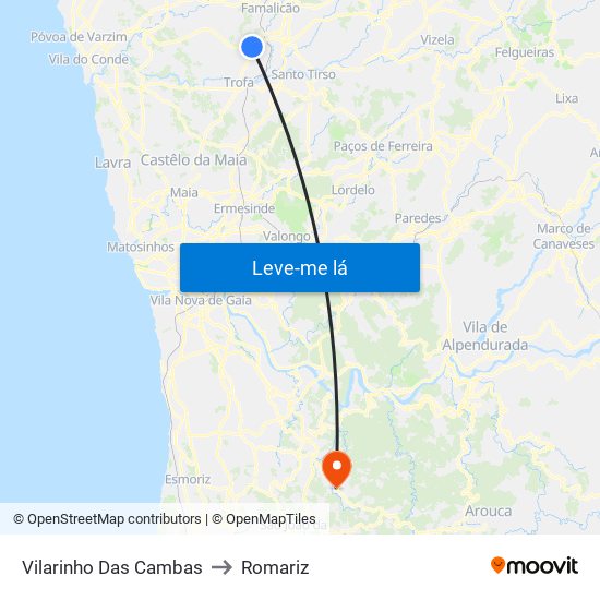 Vilarinho Das Cambas to Romariz map