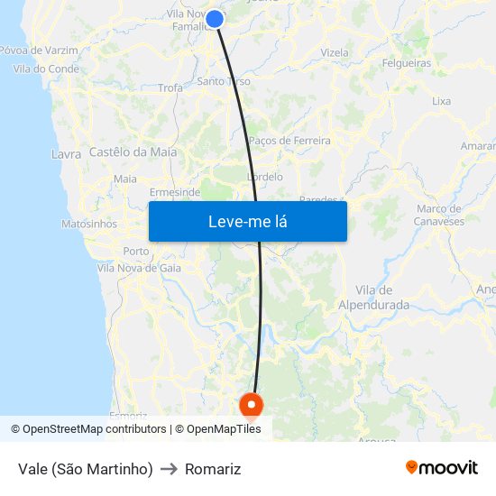 Vale (São Martinho) to Romariz map