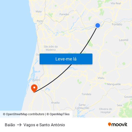 Baião to Vagos e Santo António map