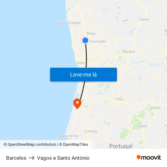 Barcelos to Vagos e Santo António map